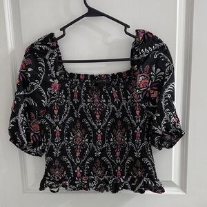 Ann Taylor Black and Pink Patterned Blouse